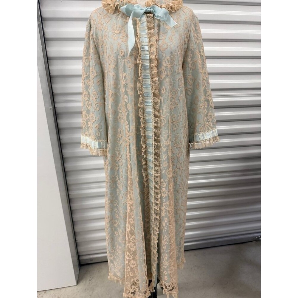 Odette Barsa Vintage Lace Robe with Satin Accents